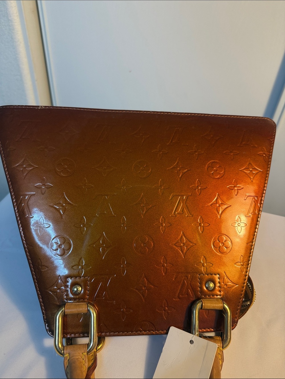 PROJECT Louis Vuitton Brown Vernis Patent Monogram Triangle Satchel - Picture 6 of 14